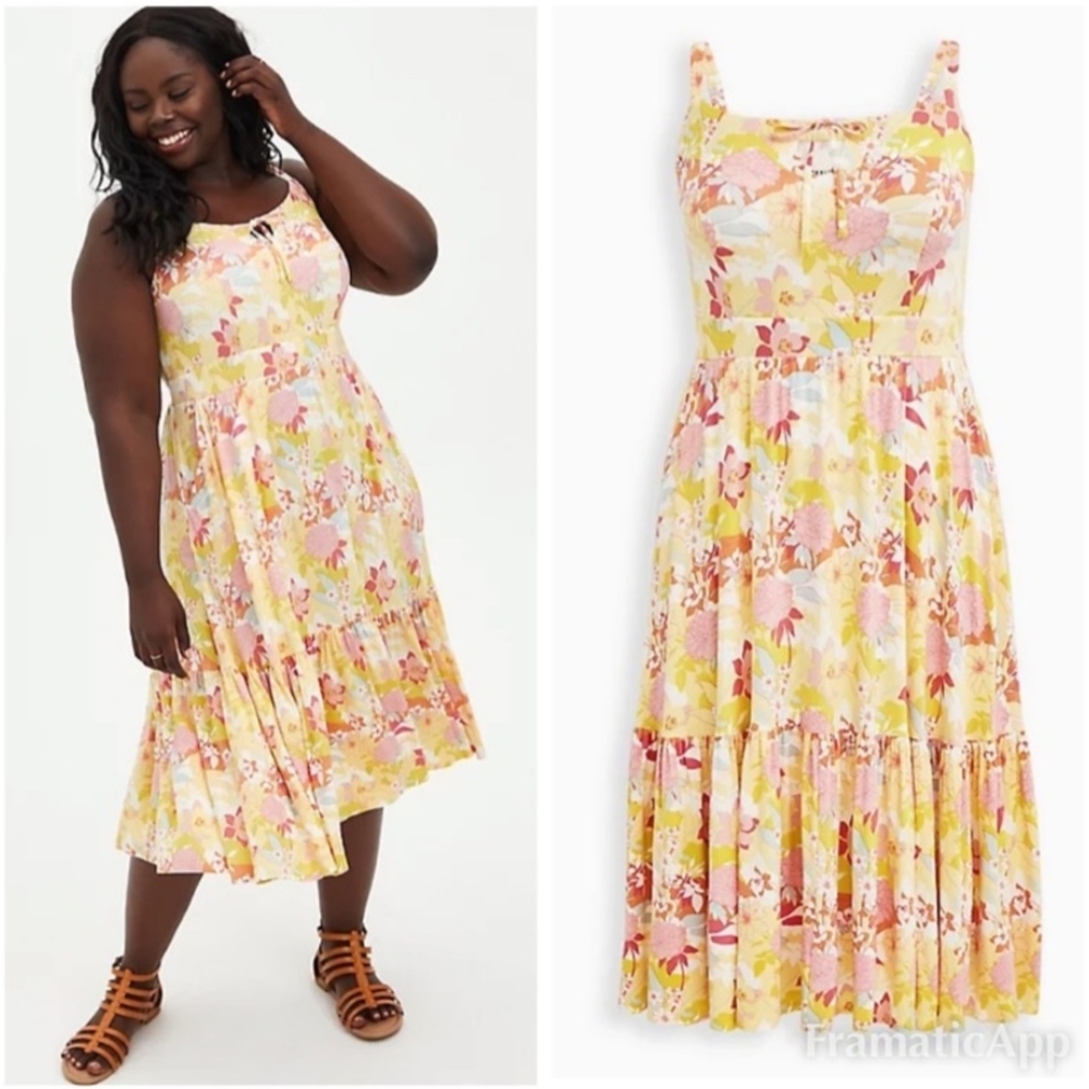 Torrid Yellow and Pink Floral Midi Dress